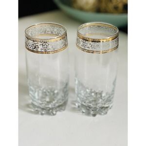 Vintage Drinking Glasses, Heavy Bottom Gold Rim High Ball Barware Glasses,...